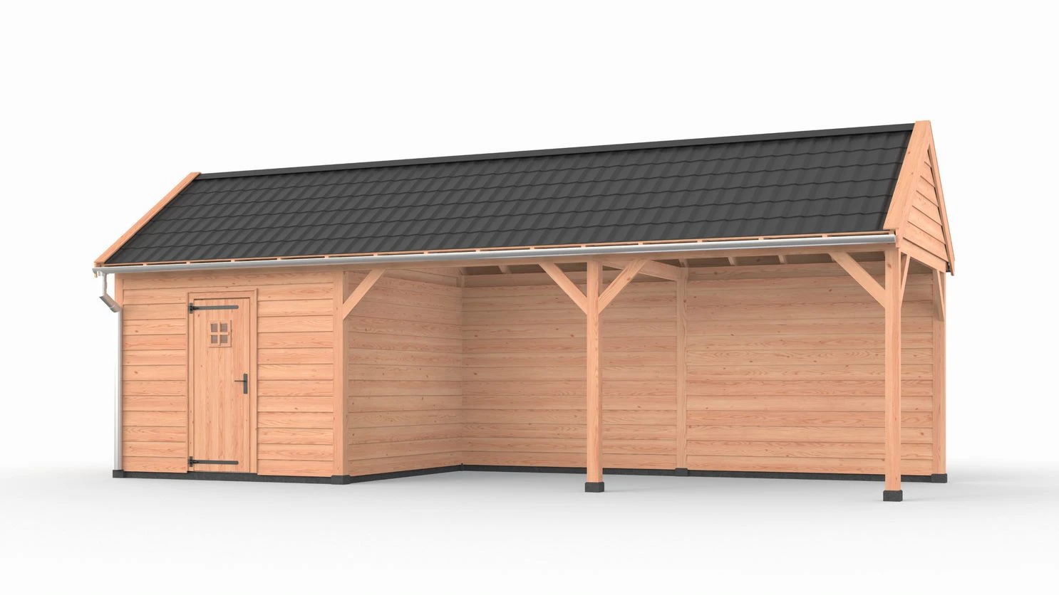 Douglas overkapping zadeldak, 900 x 300, met schuur en achterwand, Westwood DIY - Afbeelding 1